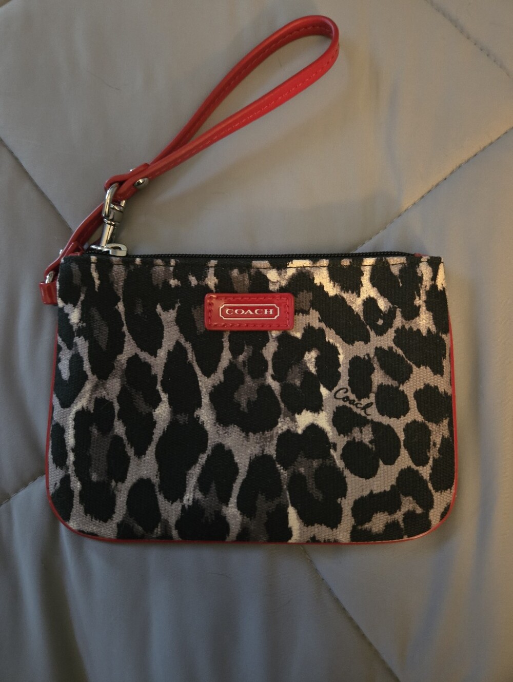 Coach Leopard-Print Wristlet in Black and Red